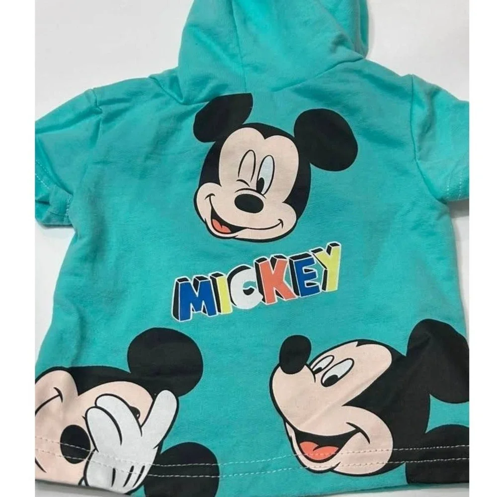 Disney Mickey Mouse Hoodie and Shorts Set Kids 0-3M Teal Graphic 2pc Outfit